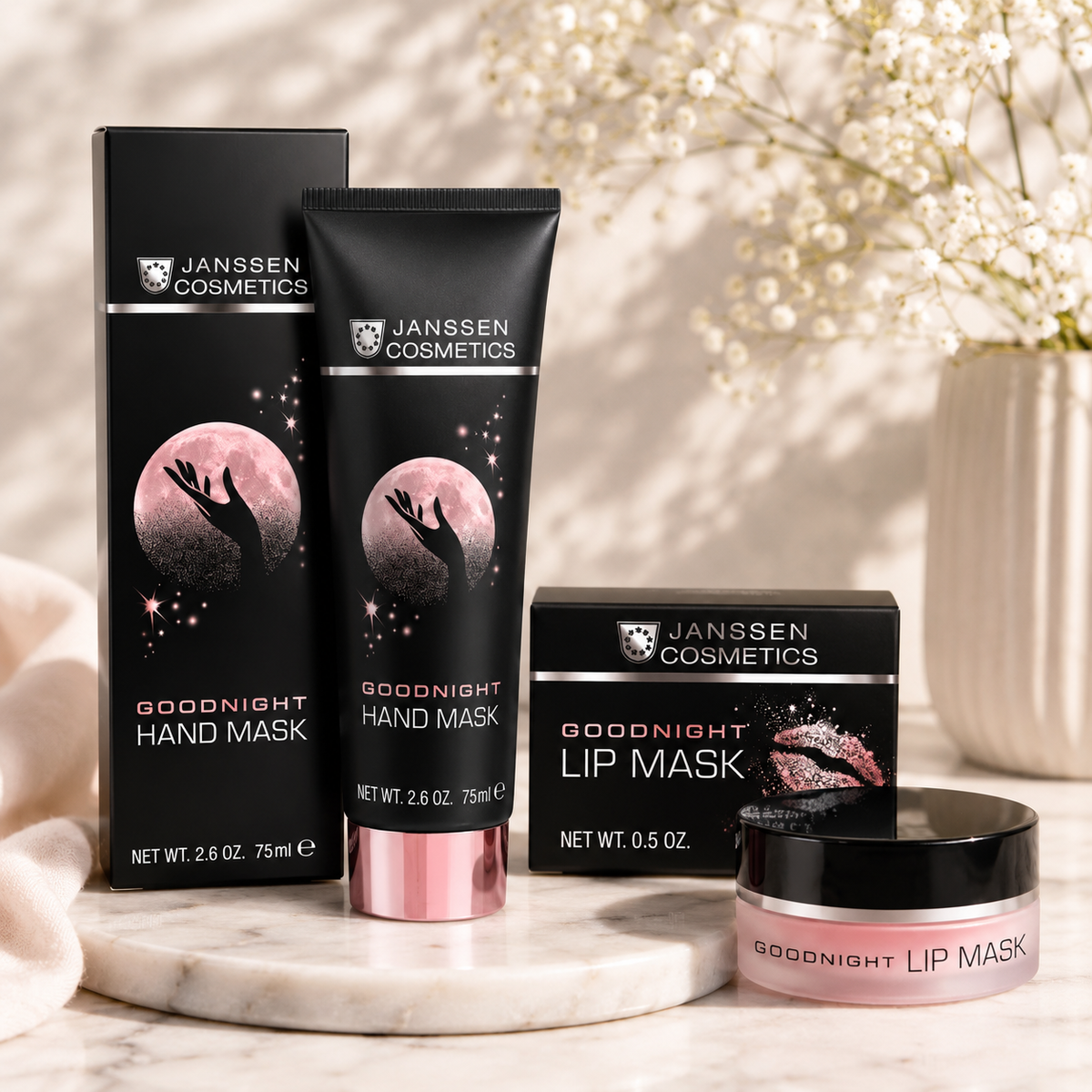GOODNIGHT DUO l Yön yli hoitava kauneussetti huulille ja käsille l Janssen Cosmetics