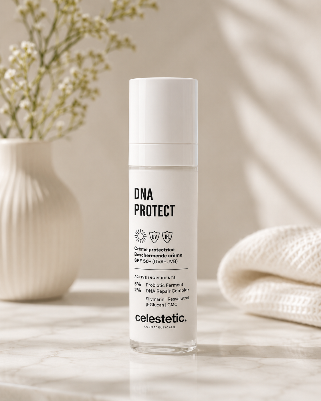 DNA PROTECT l Laajakirjoinen, kevyt aurinkosuoja SPF 50 jokaiselle iholle l Celestetic