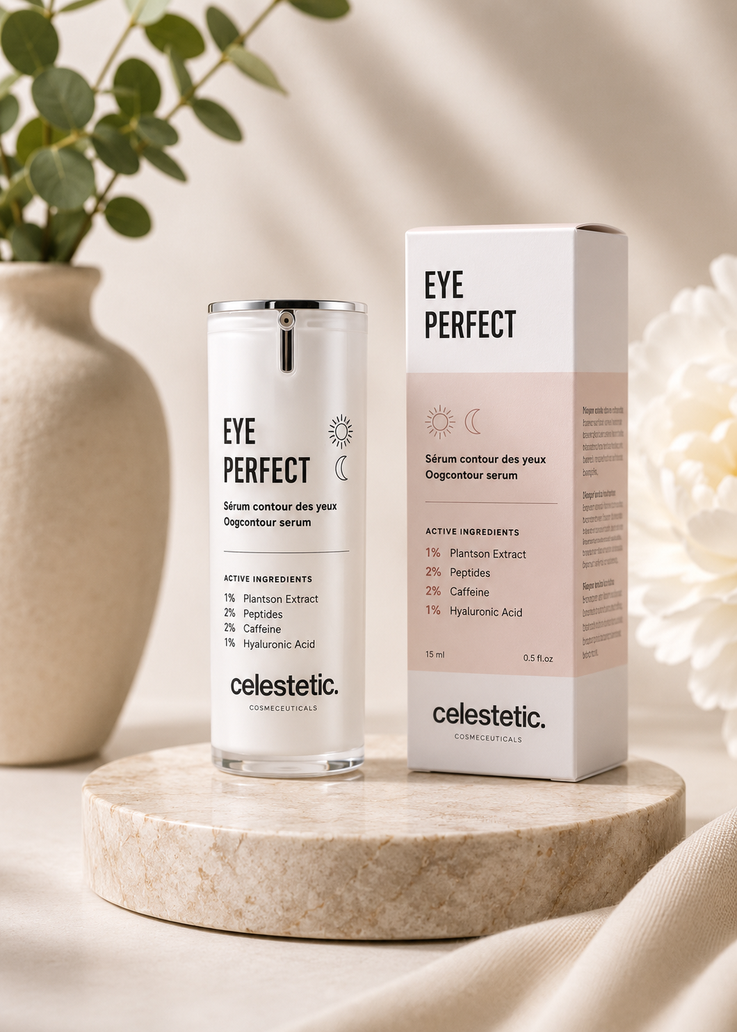 EYE PERFECT l Turvotusta ja tummia silmänalusia häivyttävä silmänympärysseerumi l Celestetic